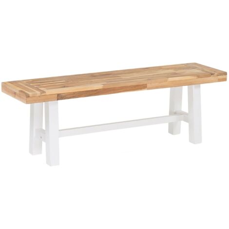 Beliani – Banc de jardin 3 places en acacia huilé – Largeur 140 cm, profondeur 36 cm, hauteur 45 cm – Style scandinave, pieds blancs