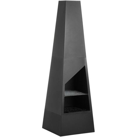 Beliani – Braséro en acier noir 45 x 45 x 150 cm – Avec accessoires barbecue – Design moderne et minimaliste – Pour grillades en extérieur