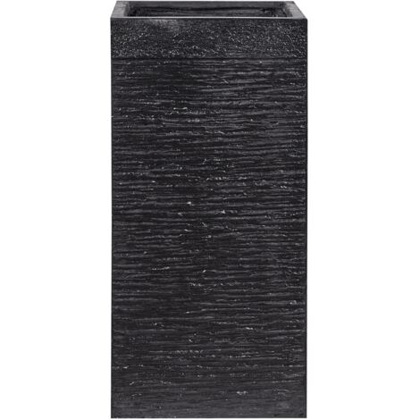 Beliani – Cache-pot carré noir 33 x 33 x 70 cm – Fibre d'argile et verre – Résistant aux UV – Trous de drainage – Pour intérieur et extérieur