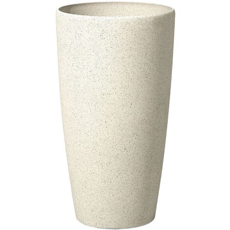 Beliani – Cache-pot rond 58 cm en pierre beige – Fibre de verre résistante aux UV – Prépercé pour drainage – Capacité 31 L pour jardin et patio