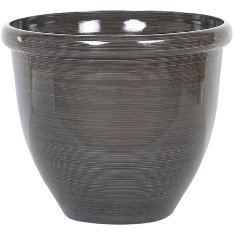 Beliani – Cache-pot rond marron 44 cm – Mélange de pierre et polyrésine – Résistant aux UV – Prépercé pour drainage – Pour intérieur et extérieur