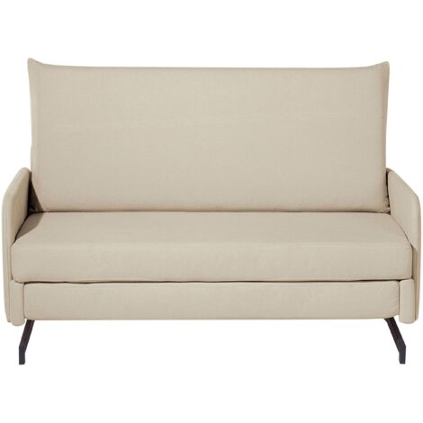Beliani – Canapé convertible 2 places en tissu beige – Housse amovible – Confort optimal – Dimensions 147x68cm – Surface de couchage 197x140cm