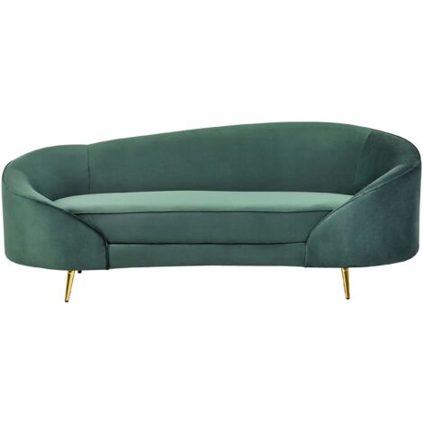 Beliani – Canapé droit 3 places en velours vert émeraude – Pieds dorés brillants – Largeur 183 cm – Confort optimal avec rembourrage mousse