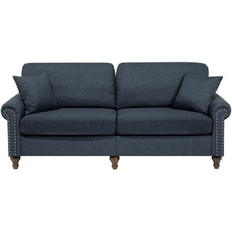 Beliani – Canapé fixe 3 places en tissu gris foncé – Rembourrage en mousse – Pieds en chêne massif – Largeur 195 cm – Style moderne