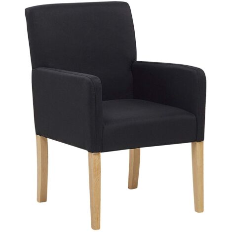 Beliani – Fauteuil club noir avec accoudoirs – Tissu polyester 100% – Pieds en bois – Design intemporel pour salle à manger et salon
