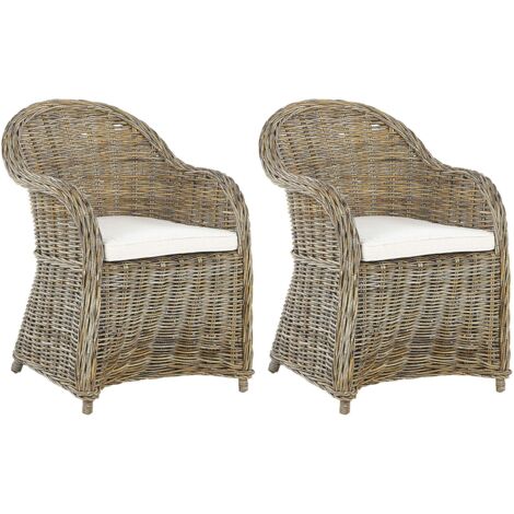 Beliani – Chaises en rotin naturel avec coussins en coton – Lot de 2 – Confort optimal pour intérieur et extérieur – Charge maximale 90kg
