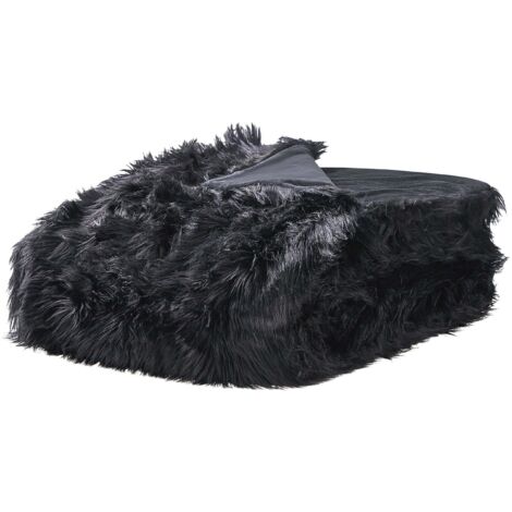 Beliani – Couvre-lit en fausse fourrure noir 200 x 220 cm – Polyester durable – Doux et chaud pour grands lits – Entretien facile