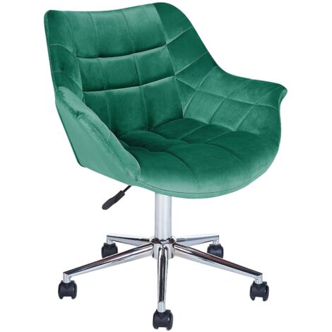 Beliani – Fauteuil de bureau pivotant en velours vert émeraude – Hauteur réglable 81-92 cm – Assise large 46x45 cm – Roulettes en nylon
