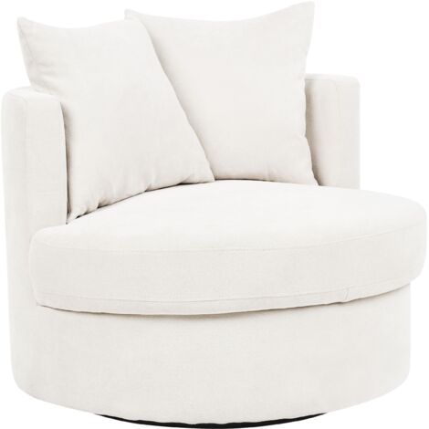 Beliani – Fauteuil rond pivotant 360° – 2 coussins en tissu beige clair – Assise stable 37 cm – Largeur 82 cm pour salon et chambre