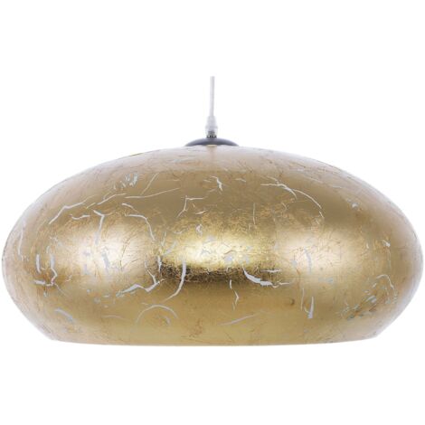 Beliani – Lampe suspension métal doré effet vieilli – Abat-jour rond 48cm – Éclairage 60W pour salle à manger – Style glamour vintage