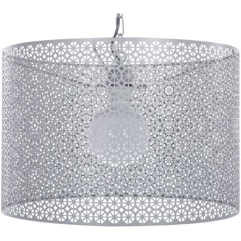 Beliani – Lampe suspension métal gris avec abat-jour grillagé E27 60W – Longueur câble 49cm – Hauteur 82cm – Tension 230V