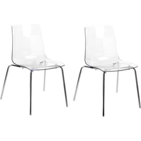 Beliani – Lot de 2 chaises de salle à manger transparentes en polycarbonate – Style moderne – Empilables – Pieds en métal – Confort optimal