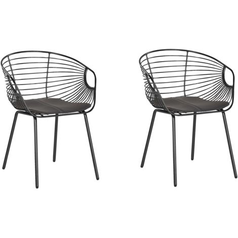Beliani – Lot de 2 chaises en métal noir avec assises en cuir PU – Design moderne et épuré – Pour salle à manger ou salon contemporain