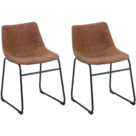 Beliani – Lot de 2 chaises rétro tapissées en tissu marron – Pieds en acier noir – Confortables pour salle à manger vintage ou nordique