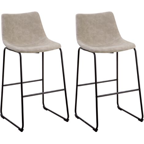 Beliani – Lot de 2 tabourets de bar en tissu beige – Dossier rembourré – Pieds en métal noir – Hauteur d'assise 72 cm – Design moderne pour cuisine