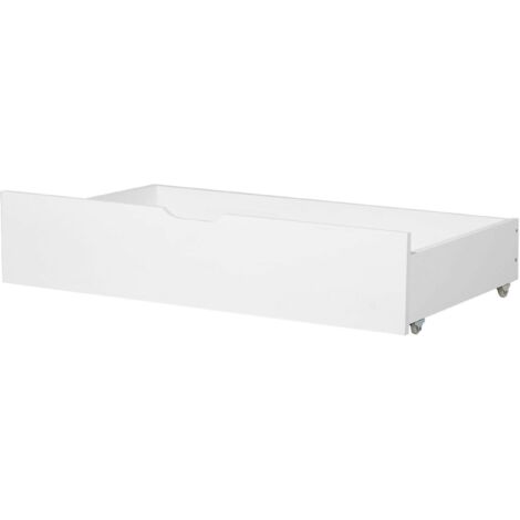 Beliani – Lot de 2 tiroirs de lit en bois de pin blanc – Dimensions 97x58x20 cm – À roulettes pour rangement sous le lit – Style scandinave