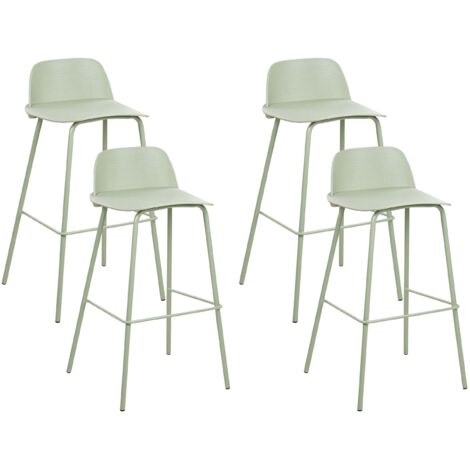 Beliani – Lot de 4 tabourets de bar modernes – Siège en plastique synthétique vert clair – Pieds en métal – Hauteur d'assise 75 cm