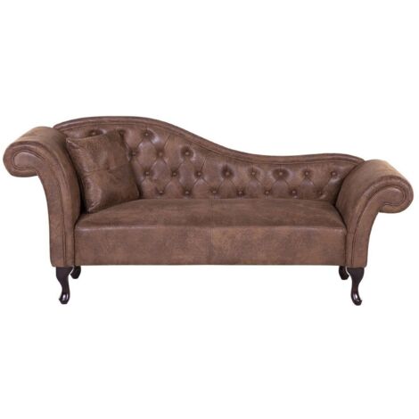 Beliani – Méridienne Chesterfield côté gauche en cuir PU marron – Design rétro avec coussin décoratif – Dimensions 188x87x39 cm – Confort optimal
