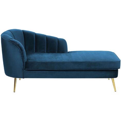 Beliani – Méridienne en velours bleu marine – Pieds métalliques dorés – Rembourrage épais pour confort optimal – Style rétro glamour