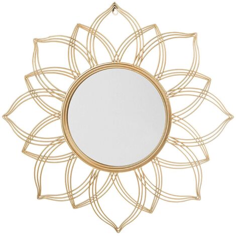 Beliani – Miroir mural décoratif rond 67x67cm – Cadre en métal doré avec motif floral – Design chic pour salon et chambre