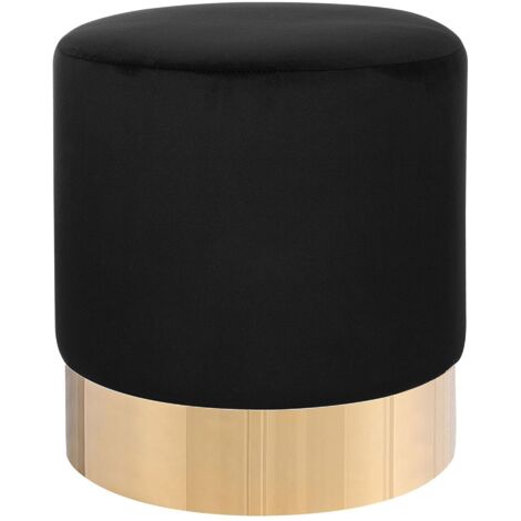 Beliani – Pouf cylindrique en velours noir – Base métallique dorée – Dimensions 39x39x40 cm – Pour salon ou chambre moderne
