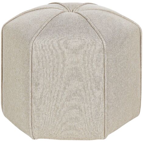 Beliani – Pouf rond en lin synthétique beige – Bois d'hévéa – Rembourré mousse 28kg/m3 – Charge 150kg – Style rétro pour salon ou chambre