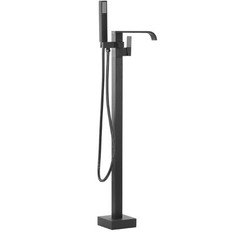 Beliani – Robinet mitigeur sur pied en laiton et zinc noir mat – Douchette intégrée – Pour intérieur industriel – Longueur tube 90 cm