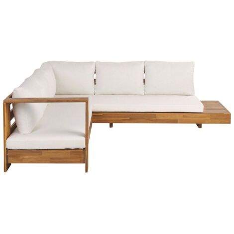 Beliani – Salon de jardin modulable en bois d'acacia certifié FSC – Canapé 3 places + causeuse – Coussins inclus – Résistance aux UV