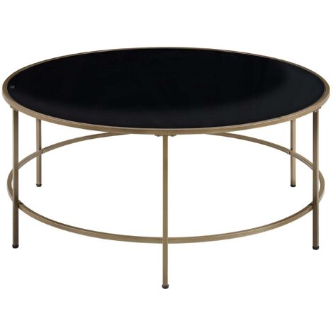 Beliani – Table basse ronde en verre noir et métal doré – Dimensions 88x88x40 cm – Style moderne et glamour – Charge admise 60 kg
