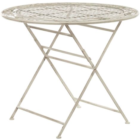 Beliani – Table bistrot ronde pliante 90 cm – Blanc cassé – Métal – Style provençal pour balcon ou terrasse – Effet vieilli décor floral
