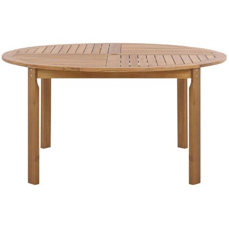 Beliani – Table de jardin ronde 150 cm en bois d'acacia clair – 6 places – Finition huilée – Trou pour parasol – Style rustique et méditerranéen