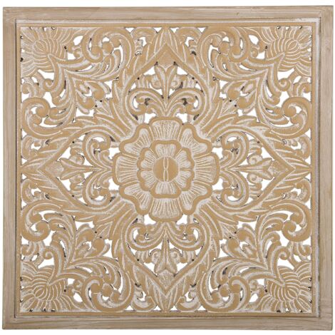 Beliani – Tableau décoratif carré en bois clair avec motif oriental – Décoration murale rétro pour salon – Installation facile avec crochets intégrés