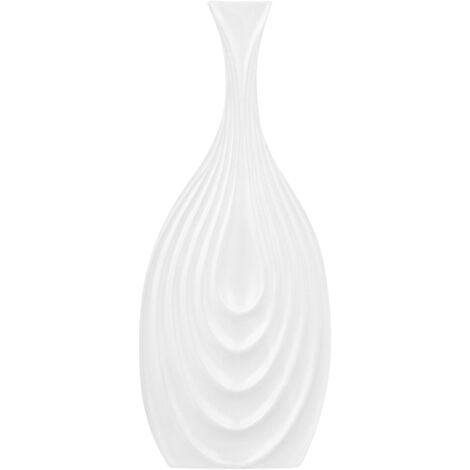 Beliani – Vase décoratif en céramique blanche 39 cm – Forme de cruche moderne – Design élégant pour décoration intérieure