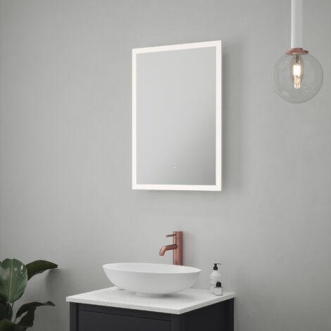 Belice LED Mirror with Shaver Socket - 500 x 700 x 54mm IP44 Rated Diffused Border Natural White 4000K Demister