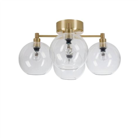 Belid Gloria - Plafonnier Globe à 4 Lumières, Verre Clair, Laiton, E14