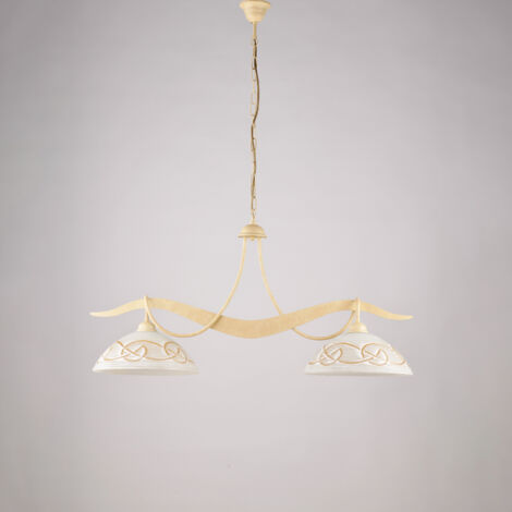 Belight -  Bilbao – Kronleuchter elfenbein, gebeizt, Glas weiß/bernstein Ø30, L89x30, 2-flammig – BL324-2-AV