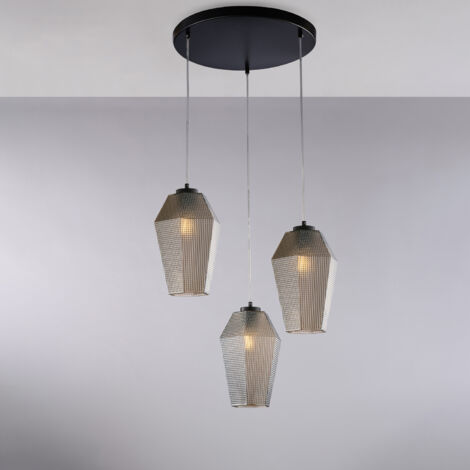 Belight - Prisma Pendelleuchte Schwarz, 3x G9, Glas grau verspiegelt mit Relief, Ø47 cm – BL303-S3-SP