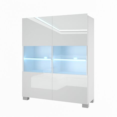 Belini – Commode NEX KOM I 2 portes vitrées – Dimensions 36 x 100 x 115 cm – Panneaux de particules avec revêtement mélamine – Blanc brillant