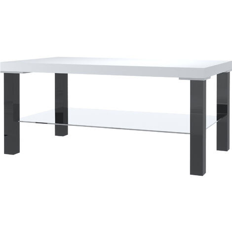 BELINI Couchtisch Wohnzimmertisch Kaffeetisch Sofatisch mit Ablagefach für Wohnzimmer Büro 90 x 45 cm (Schwarz/Weiß)