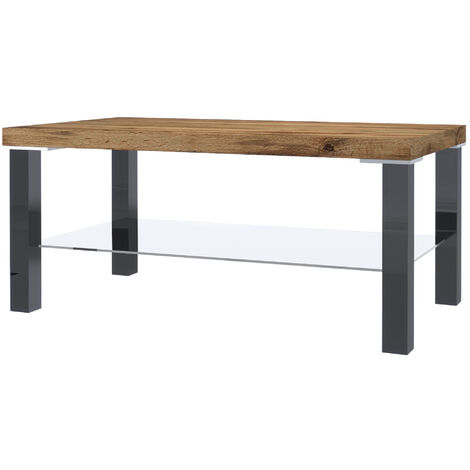 BELINI Couchtisch Wohnzimmertisch Kaffeetisch Sofatisch mit Ablagefach für Wohnzimmer Büro 90 x 45 cm (Schwarz/Wotan Eiche)