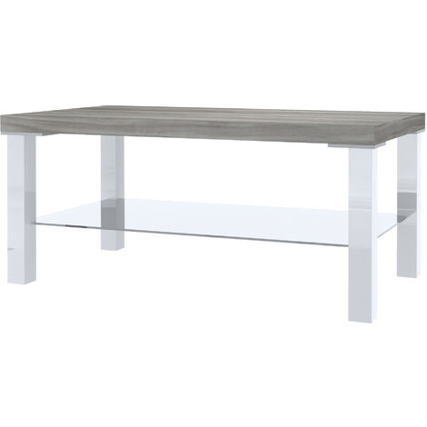 BELINI Couchtisch Wohnzimmertisch Kaffeetisch Sofatisch mit Ablagefach für Wohnzimmer Büro 90 x 45 cm (Weiß/Glamourholz)