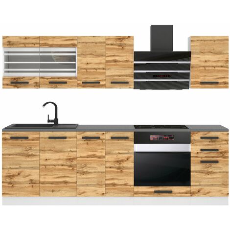 Belini – Cuisine complète 240 cm avec plan de travail chêne wotan – Système PRO+ avec tiroirs en métal – Fixation professionnelle et pieds réglables