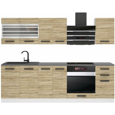 Belini – Cuisine complète 240 cm chêne Sonoma – 6 meubles avec tiroirs en métal – Système de fermeture silencieuse – Fixation professionnelle