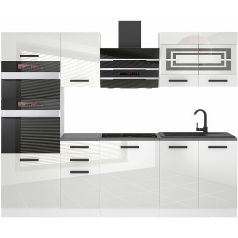Belini – Cuisine équipée complète 240 cm sans plan de travail – Blanc brillant – Corps en panneaux de particules – Système de fermeture silencieuse