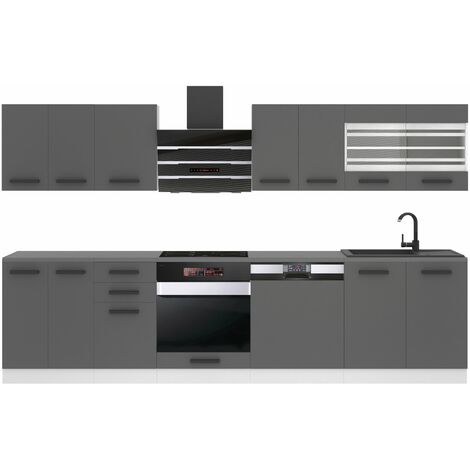BELINI Cuisine Equipee Complete - 300 cm Lucy Muebles de Cuisine Complète Cuisine Complete sans Plan de Travail Rangement Cuisine Buffet Cuisine Argent Mat