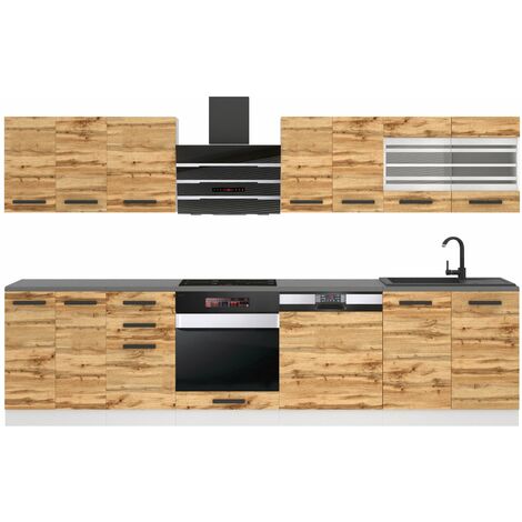 BELINI  Cuisine Equipee Complete - 300 cm Lucy Muebles de Cuisine Complète  Cuisine Complete sans Plan de Travail  Rangement Cuisine  Buffet Cuisine  Chêne Wotan