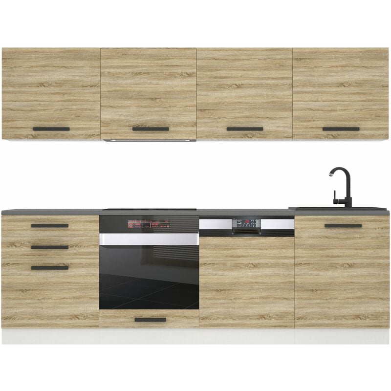 Cuisine Equipee Complete Alice Muebles de Cuisine Complets - 240 cm. Cuisine Complete avec Plan de Travail, chêne Sonoma - Belini