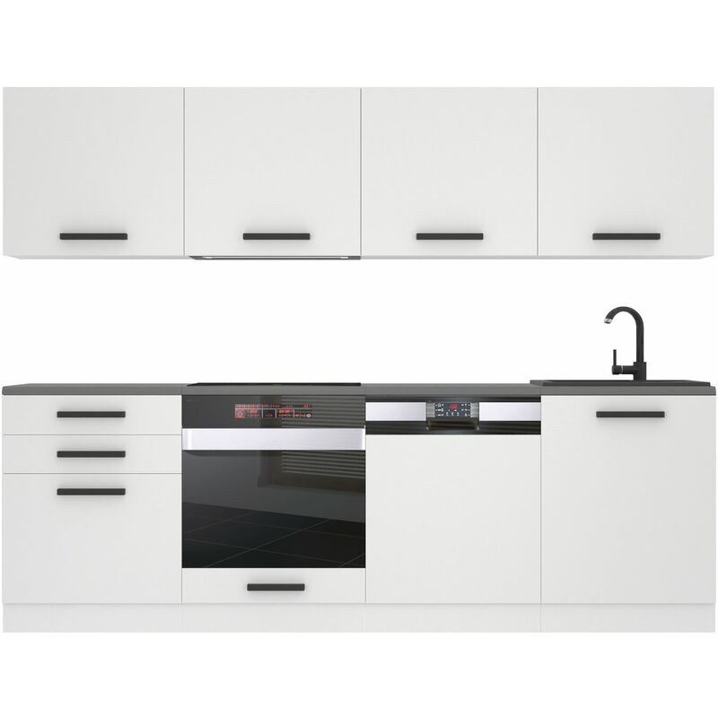 Belini Cuisine Equipee Complete Alice Muebles de Cuisine Complets - 240 cm. Cuisine Complete avec Plan de Travail, Blanc Mat
