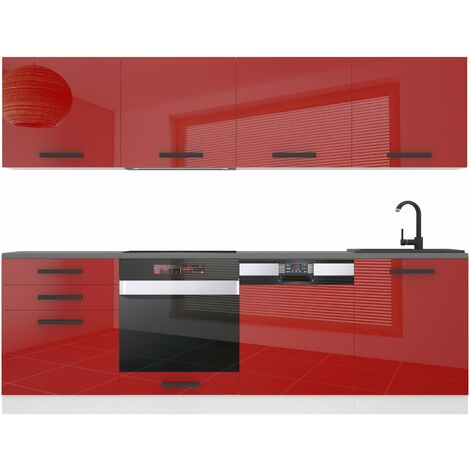 Belini Cuisine Equipee Complete Alice Muebles de Cuisine Complets - 240 cm. Cuisine Complete avec Plan de Travail, Rouge très Brillant