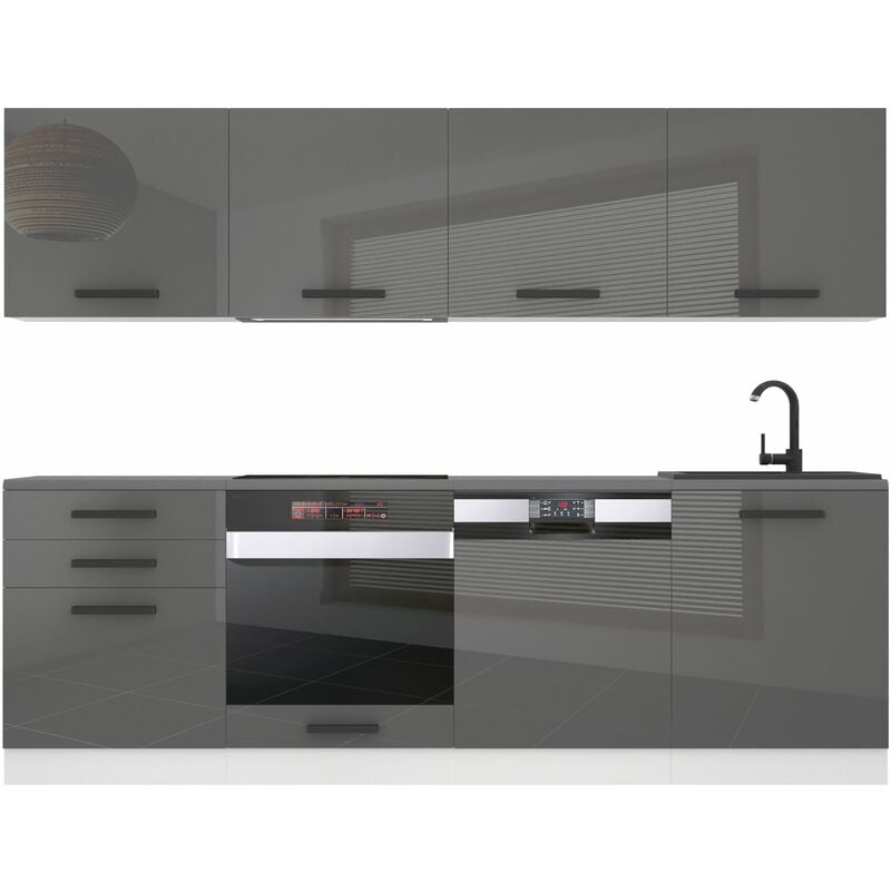 Cuisine Equipee Complete Alice Muebles de Cuisine Complets - 240 cm. Cuisine Complete sans Plan de Travail, Argent très Brillant - Belini